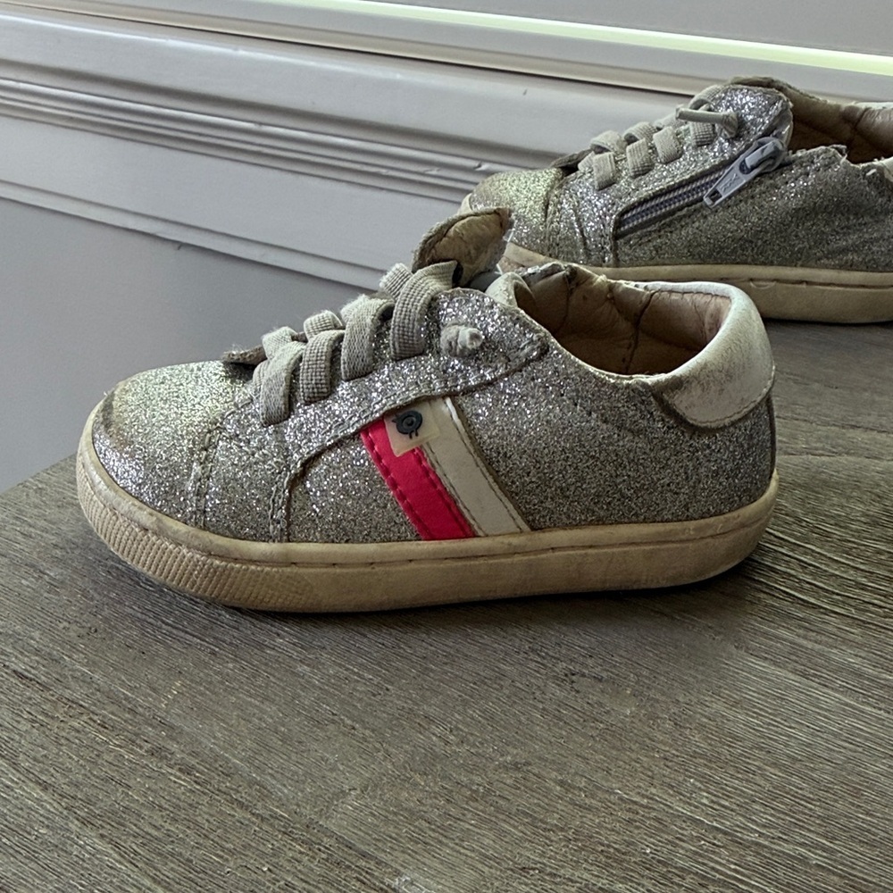 Old Soles Silver Glitter Sneakers with Pink Stripe - Picture 9 of 10